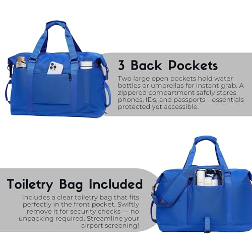 SUNNY BIRD Duffel with Utility Pouch, 40L Weekender Overnight Bag with Shoe Compartment for Travel and Sports (Blue) - color: Blue