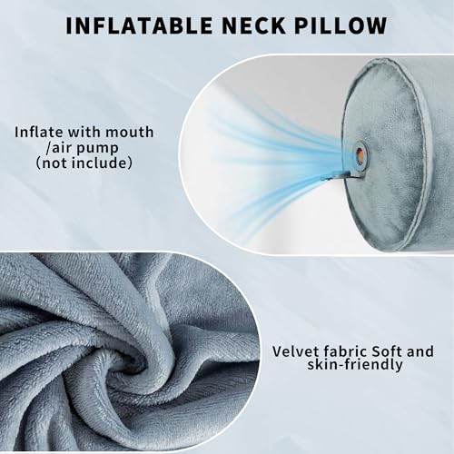 ONTYZZ Inflatable Round Neck Pillow Cervical Roll Pillow, 4.9 * 14.96 inch - color: Grey, size: Short Round (1-Pack)