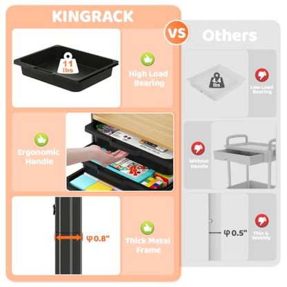 KINGRACK 3 Tier Rolling Cart with Drawer, Metal Utility Storage Cart, Black | 3 Drawers, Pegboard & Wood Tabletop, Lockable Wheels, 4 Hooks & 1 Bin, for Living Room,Bedroom,Craft Room,Office,Kids Room - color: Black