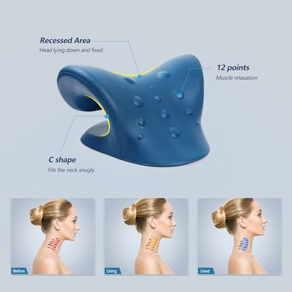 Cozyhealth Neck Stretcher for Neck Pain Relief, Neck and Shoulder Relaxer Cervical Traction Device Pillow for TMJ Pain Relief and Muscle Relax, Cervical Spine Alignment Chiropractic Pillow (Dark Blue) - color: Dark Blue