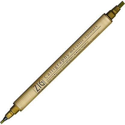 Kuretake Zig Memory System Twin Marker, Writer Metallic Colors, Gold (MS-8400-101)