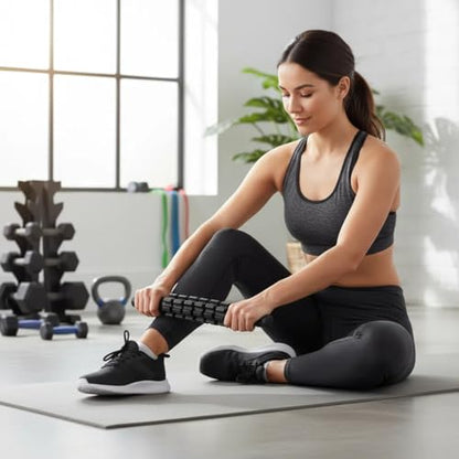 Aucuu 6 in 1 Foam Roller Set Includes Hollow Core Massage Roller, Yoga Stick, Massage Ball, Fitness Stretching Strap, Carrying Bag, Towel, Massage Roller (Black) - color: Black