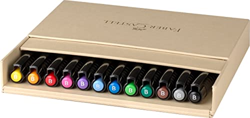 Faber-Castell Art & Graphic Pitt Artist Pen Brush India Ink Pen, Multicoloured, Studio Box Of 12, For Art, Craft, Drawing, Sketching, Home, School, University, Colouring