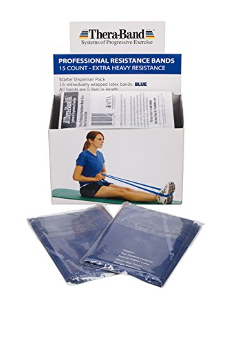 THERABAND Resistance Bands, 5 Foot, 15 Count, Exercise, Blue, Extra Heavy | Professional TheraBand elastic resistance for exercise, physical therapy and at-home workouts - color: Blue