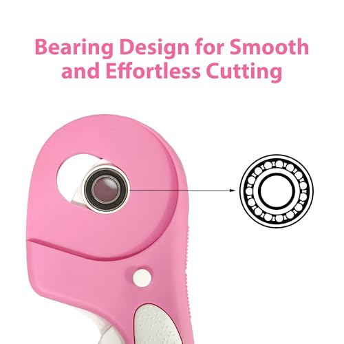 Rotary Cutter 60mm Upgraded with Bearing Design for Smoother and deeper cutting, Ergonomic Handle Rolling Cutter with Safety Lock for Fabric, Fabric, Leather, Crafting, Sewing, Pink - color: Pink, size: 60mm