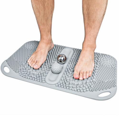 FREATECH Foot Massage Acupressure Mat with Massage Balls for Foot Pain & Plantar Fasciitis Relief, Zoned Reflexology Pressure Point Mat for Sitting & Standing, Safe Food-Grade Silicone, 22'' x 13''