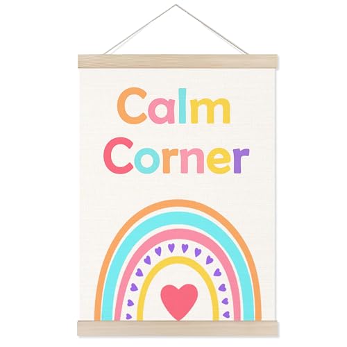 Welshower Boho Rainbow Calm Corner Poster Hanger Frame, Colorful Mental Health Wall Art Prints Decor for Kids Room Classroom Therapy School Counselor Calming Office, 12x16 Inch - color: positive words12