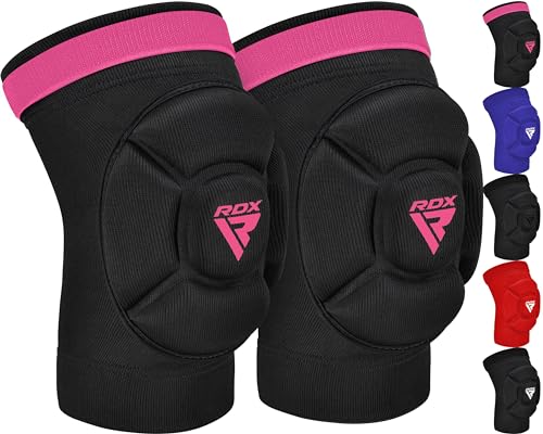 RDX Knee Pads for Work, Oeko TEX Certified, Anti-Slip Protective Thick Padded Foam Pad, Collision Avoidance Sleeves Pair, MMA Muay Thai Grappling Volleyball Football Wrestling Gardening. - color: PINK, size: Medium