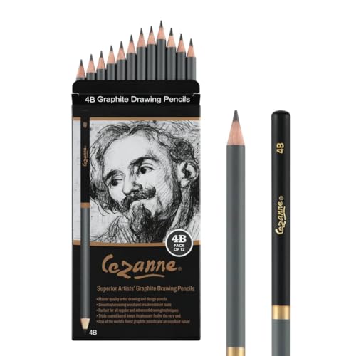 Cezanne Graphite Drawing Pencils Set - 4B, Set of 12 Break-Resistant Graphite Lead, Easy-to-Sharpen Sketch Pencils, Master Artist Quality Graphite Pencils for Technical and Artistic Drawing - color: 4B, size: Set of 12
