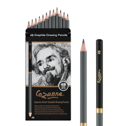 Cezanne Graphite Drawing Pencils Set - 4B, Set of 12 Break-Resistant Graphite Lead, Easy-to-Sharpen Sketch Pencils, Master Artist Quality Graphite Pencils for Technical and Artistic Drawing - color: 4B, size: Set of 12
