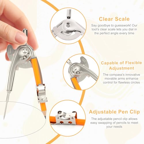 4 Pack Geometry Tool Set, Math Compass for Geometry and 6 Inch Protractor Set Include Metal Compass with Pencil and Clear Plastic Protractor for Student Classroom Office Woodworking Art Drawing - style: 4 Pack
