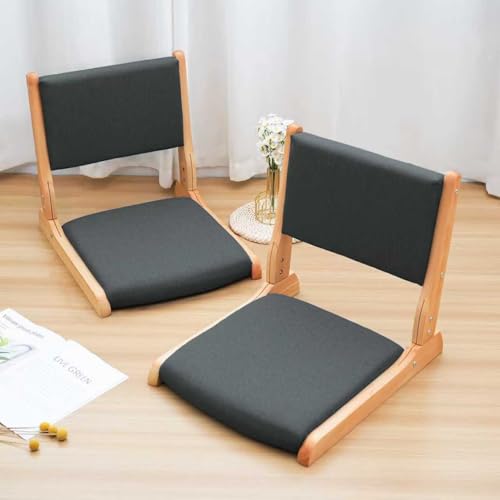 Japanese Floor Chair with Back Support, Foldable Meditation Chair, Legless Tatami Chair with Cushion, Floor Seat for Living Room, Bedroom, Bay Window (2, Black) - color: Black