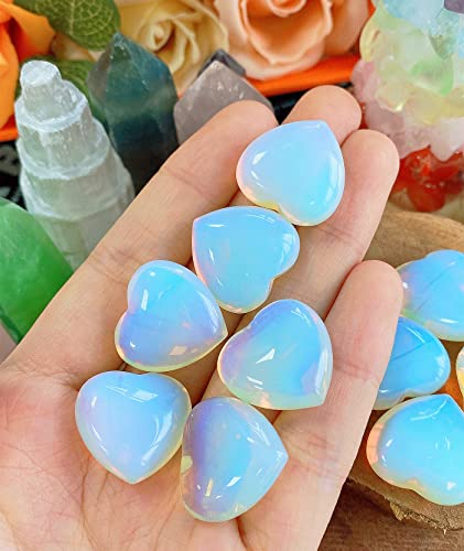 QINJIEJIE Opalite Heart Crystals Moonstone Healing Gemstone Worry Stone Set - color: White Opalite, size: 10 PCS