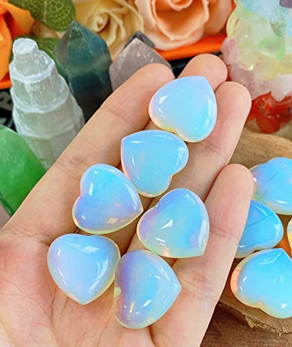 QINJIEJIE Opalite Heart Crystals Moonstone Healing Gemstone Worry Stone Set - color: White Opalite, size: 10 PCS