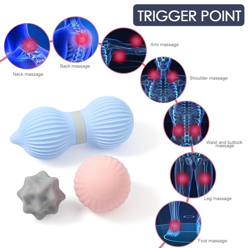 Silicone 3-Piece Massage Ball Set for Trigger Point Therapy | Peanut, Textured and Spiky massage Balls for Myofascial Release, Plantar Fasciitis Relief & Muscle Relaxation - style: Peanut Silicone Massage Ball Set