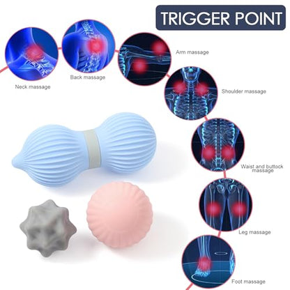 Silicone 3-Piece Massage Ball Set for Trigger Point Therapy | Peanut, Textured and Spiky massage Balls for Myofascial Release, Plantar Fasciitis Relief & Muscle Relaxation - style: Peanut Silicone Massage Ball Set