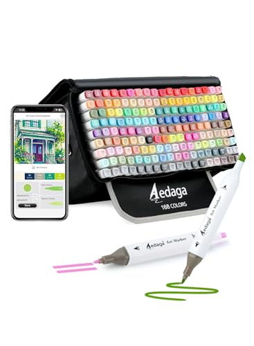 AEDAGA 168 Colors Dual Tip Alcohol Markers with Free App for Artists Adults | Art Marker with Kickstand Case | Alcohol Based Markers for Coloring Painting Sketching and Drawing | Great Gift - color: 168 Colors