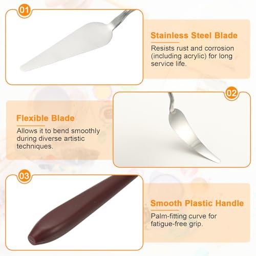 HARFINGTON 5pcs Palette Knife Painting Tool 3.35" x 0.94" Stainless Steel Art Spatula Pallet Knives Scrapers Tools with Plastic Handle for Acrylic Oil Canvas Mixing Spreading, Red/Silver - size: 3.35" x 0.94"