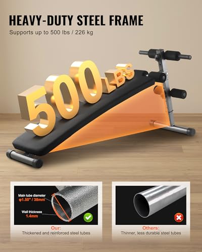VEVOR Sit Up Bench, Folding Curved Decline Ab Bench, with 5 Adjustable Height Settings, Heavy-Duty Steel, Non-Slip Design, 500 Lbs Capacity for Home Gym Workouts, Strength Training, Full Body Muscles - size: Ab Bench/500lbs