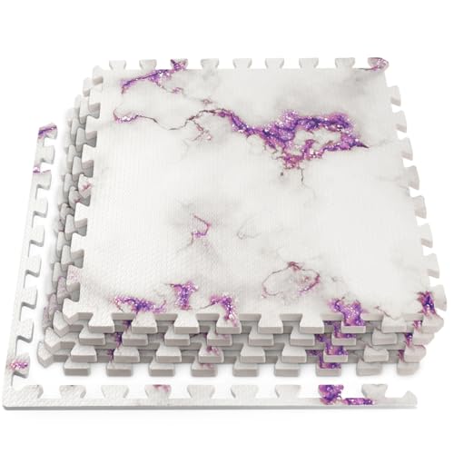 HomeCube USA 3/8 Inch Thick Interlocking Purple Marble Foam Floor Tiles for Home, Office, Workout Equipment Space Commercial Anti-Fatigue Flooring Padding 24x24 in, Purple Marble, 160 Sq Ft-40 Tiles - color: Purple Marble, size: 160 Sq Ft (40 Tiles)