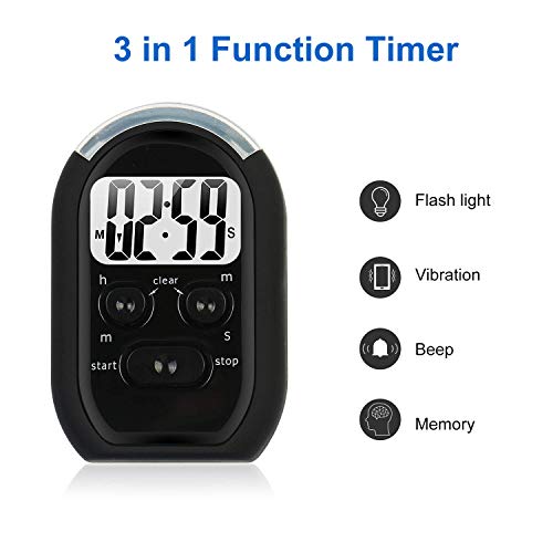 3 in 1 Kitchen Timer with Vibration, Flasher and Beeper for Cooking, Baking, Sports, Games, Yoga, Study, Meditation, Office