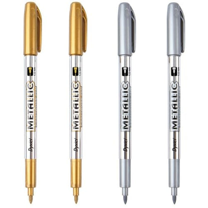 Dyvicl Metallic Markers Pens - Silver and Gold Paint Pens for Black Paper, Glass, Rock Painting, Halloween Pumpkin, Card Making, Scrapbook Album, Christmas DIY Art Craft Kids, Set of 4 - color: Gold & Silver