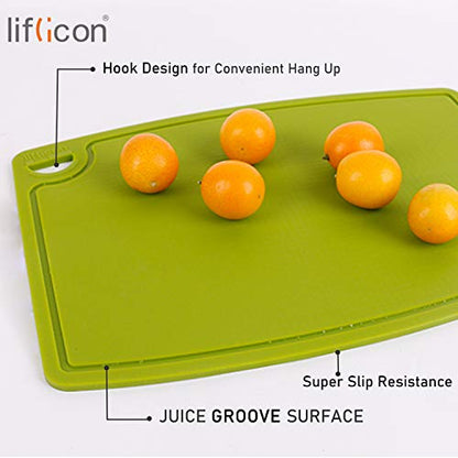 Liflicon Thick Silicone Cutting Board 12.6'' x 9.1'' Juice Grooves Easy Grip Handle Dishwasher Safe-Green - color: Green, size: 12.6"L x 9.1"W