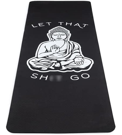 Yoga Mat - Large Print, Non-Slip Grip, TPE All Purpose, Black, Let That Go