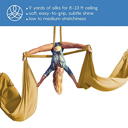Aerial Silks Starter Kit, 9 Yards, Aerial Yoga Hammock, Hardware - color: Gold
