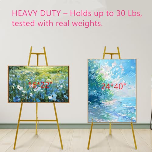 57" Gold Easel Stand for Sign, Heavy Duty Metal Floor Display Easel | 4-Tier Adjustable Floor Display Easel for Wedding Signs, Welcome Signs, Posters, Mirrors, Pictures, Art, Parties & Paintings - size: 57