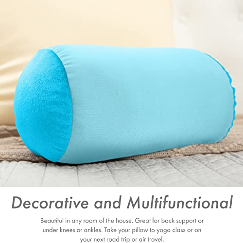 Microbead Bolster Neck Roll Pillow, 14x8 in Cylinder Tube, Aqua Green | Silky smooth face helps prevent sleep creases and hair breakage, light squishy support for head and shoulders, travel ready - color: Aqua Green