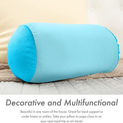 Microbead Bolster Neck Roll Pillow, 14x8 in Cylinder Tube, Aqua Green | Silky smooth face helps prevent sleep creases and hair breakage, light squishy support for head and shoulders, travel ready - color: Aqua Green