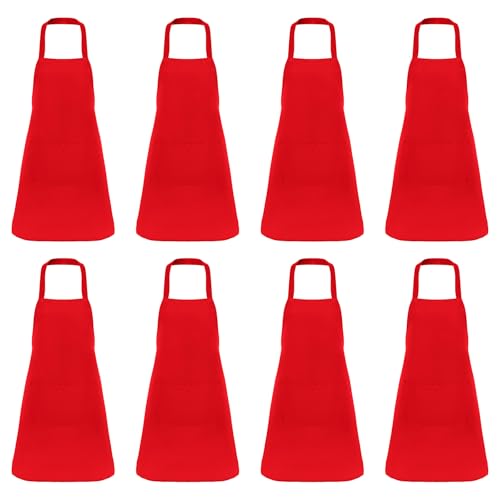 Fengek 8 Pcs Bib Apron for Unisex Colorful Kitchen Apron Bulk with 2 Roomy Pockets for Kitchen BBQ Painting Baking, Red - color: Red