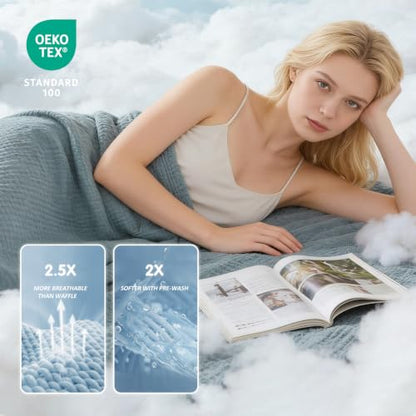 EMME Muslin Blankets for Adults, Cotton Large Throw Blanket 4-Layer, Couch Breathable Gauze Soft Lightweight Bed Blankets, Two-Tone Weave Design, Pre-Washed Softer Touch (Heather Teal, 50"x70") - color: 02 - Teal, size: Large Throw (50" X 70")