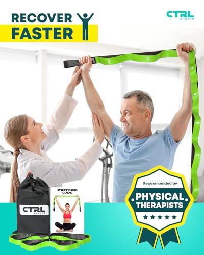 Stretching Strap with Loops - Non Elastic Yoga Strap for Physical Therapy - style: 12 Loops - Green