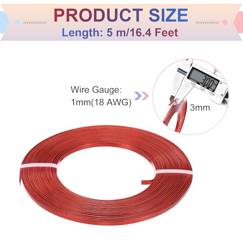 MECCANIXITY Aluminum Flat Wire, 3mm 18 Gauge Bendable Nose Wire Soft Craft Jewelry Wire for Jewelry Making Handmade Crafts DIY Bezel Sculpting, Red - color: Red