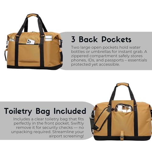 SUNNY BIRD Duffel with Utility Pouch, 40L Weekender Overnight Bag with Shoe Compartment for Travel and Sports (Brown and black) - color: Brown and black