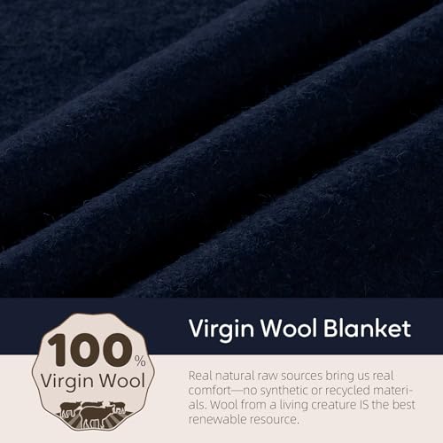 Molithe 100% Wool Blanket, 62" x 86", Warm, Thick, Military, Camping Gear - color: Navy, size: Large