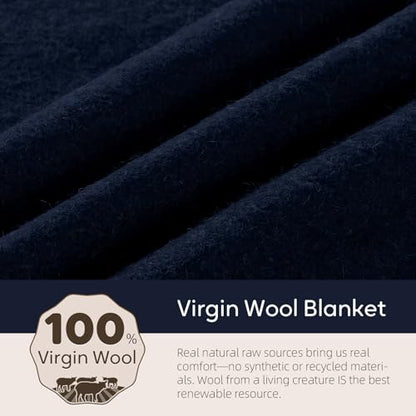 Molithe 100% Wool Blanket, 62" x 86", Warm, Thick, Military, Camping Gear - color: Navy, size: Large