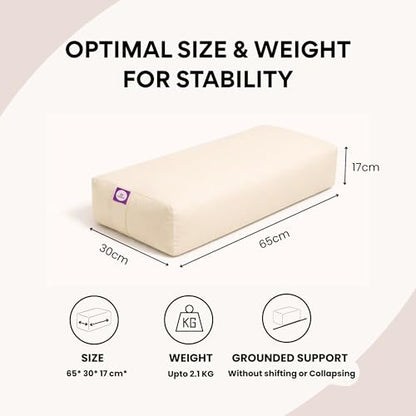 Yogikuti Cotton-Filled Rectangular Bolster for Iyengar Yoga- Cotton Pillow Best for Back Support & Chest-Opening in Restorative Poses, Meditation (Beige)