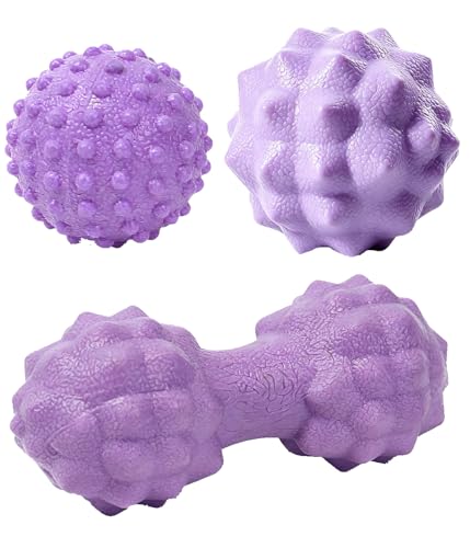 3 in 1 Foot Massage Ball Set, Standard Textured Peanut Massage Balls Kit, Deep Tissue Muscle Relaxation Therapy Tools Perfect for Home Office Gym Travel Use Purple Set - color: Purple Set