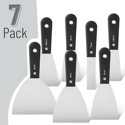Bates- Putty Knife Set, 7 Pack, Carbon Steel, 1", 1.5", 2", 2.5", 3", 4", 5", Putty Knives, Drywall Knife Set, Putty Knife Scraper Tool, Spackle Knife Set, Paint Scraper Tool, Drywall Knifes Set - color: Black, size: 1", 1.5", 2", 2.5", 3", 4", 5"