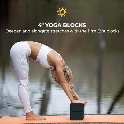 6 Piece Restorative Yoga Kit | Includes 1 Yoga Bolster (24"x12"x6"), 2 Blocks (4"x6"x 9"), 1 6ft D-Ring Strap, 1 Mexican Blanket, 1 Unscented Eye Pillow - color: Charcoal