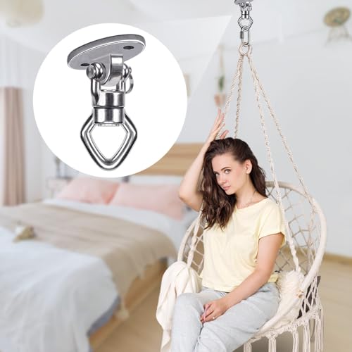 BeneLabel 2Pack Swing Hanger with Bearing Swivel 800LB Capacity Stainless Steel Aerial Silks Ceiling Mount Bracket Hammock Hardware for Swings, Hanging Chair, Aerial Hoop, Heavy Bag, Yoga Swing - color: Oval Base Hanger(2 Pack)