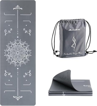 Avoalre Yoga Mat Foldable - Textured Non Slip Exercise Mat -Travel Lightweight Hot Yoga Mat with Carry Bag for Pilates & Home Workouts (72"L x 24"W x 3mm Thick) - color: Gray