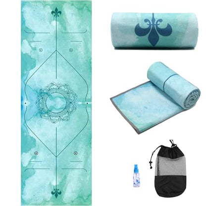 Eunzel Yoga Towel,Hot Yoga Mat Towel - Sweat Absorbent Non-Slip for Hot Yoga, Pilates and Workout 24" x72(Water Blue)