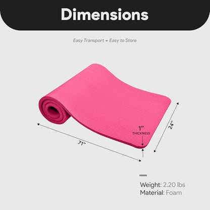 BalanceFrom 1-inch Thick 71x24 Inches Extra Thick Exercise Yoga Mat - color: Pink