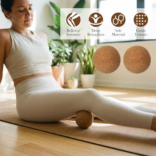 Soulchen 5 Pack Yoga Accessories for Women Set Yoga Block 2 Pack with Strap Massage Ball for Meditation Pilates Cork Blocks Stretching Home Gym Natural High-Density, 12"x8"x2"