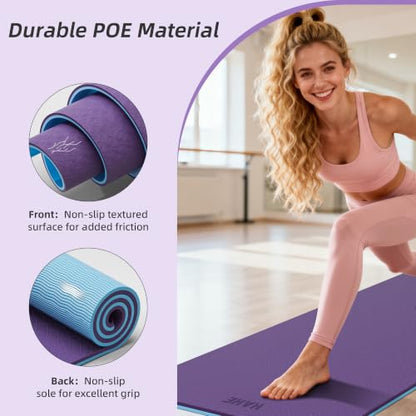 HAHE Wide Yoga Mat 72"x32"x0.4" Thick Pilates Mat with Carrying Strap | Exercise Mats for Home Workout, Wide Non-slip Exercise Mats, Double-Sided POE Fitness Mat for Yoga, Pilates & Travel - color: Purple+Sky Blue