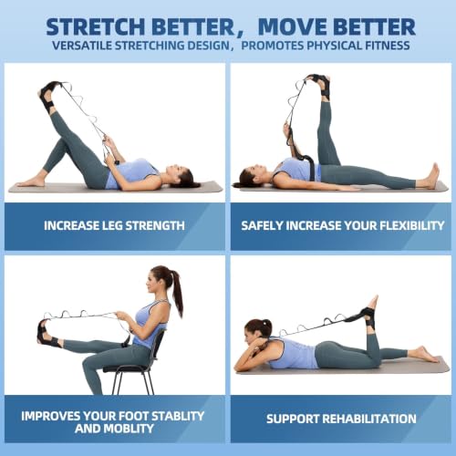 comness Foot and Calf Stretcher-Stretching Strap For Plantar Fasciitis, Heel Spurs, Foot Drop, Achilles Tendonitis & Hamstring. Yoga Foot & Leg Stretch Strap. (Black) - color: Black